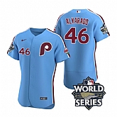Phillies 46 Jose Alvarado Blue Nike 2022 World Series Flexbase Jersey,baseball caps,new era cap wholesale,wholesale hats